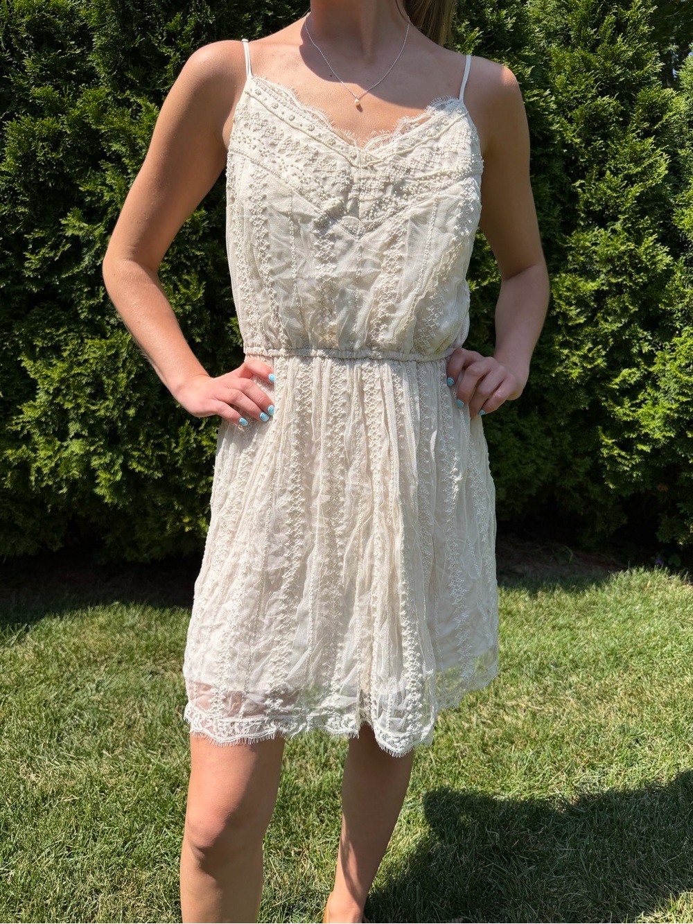 Abercrombie & Fitch Lace Trim Ivory Mini Dress